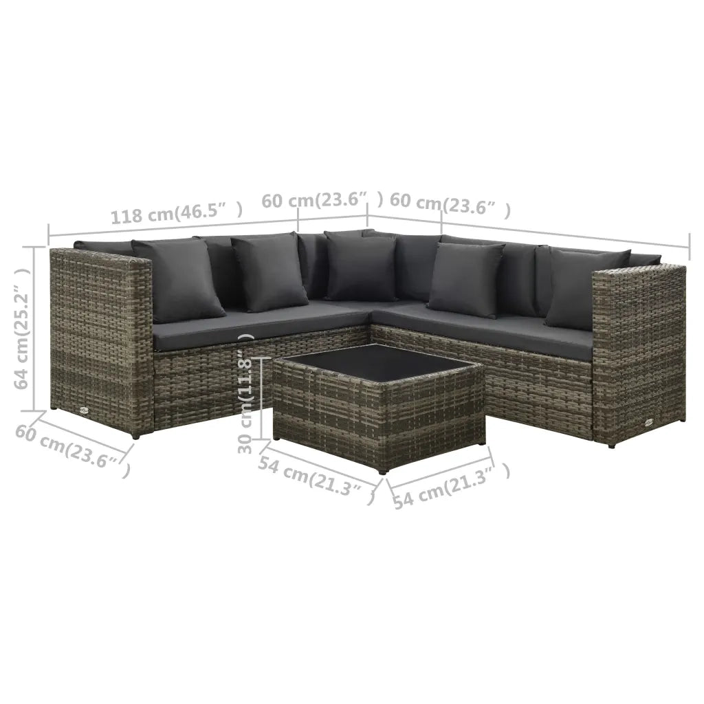 Set Divani da Giardino 4 pz con Cuscini in Polyrattan Grigio 313131