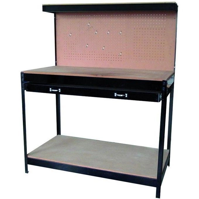 Vigor VBL-1 Banco da Lavoro Acciaio Verniciato con Cassetto Pannello Forato 8 Ganci Piano MDF 100 Kg 120x60x150 cm