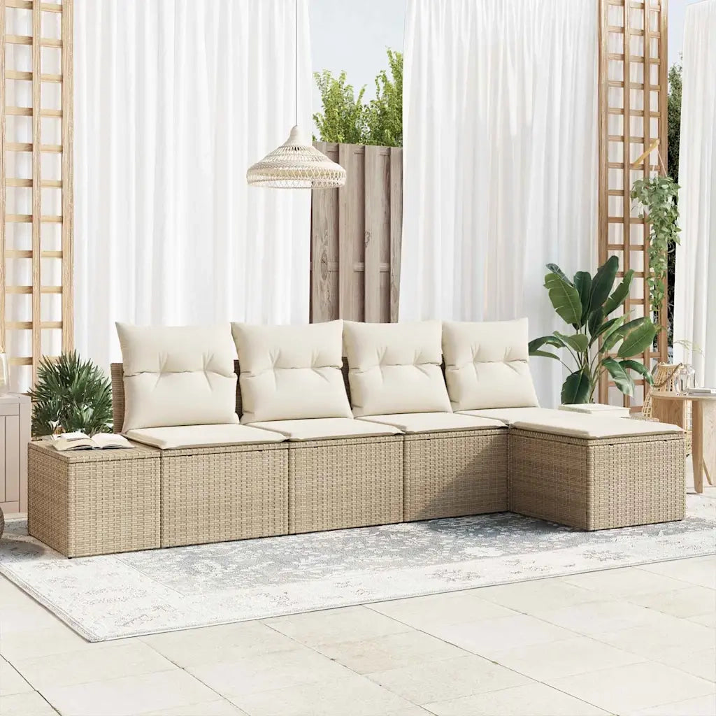 Set Divano da Giardino 5 pcs Beige e Crema polyrattan