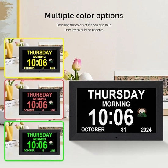 Digital Display da Parete 10,1 Pollici Nero; Orologio Digitale 10,1 Pollici; Base di Supporto Display Portatile; Nuova Versione con Alta Risoluzione.