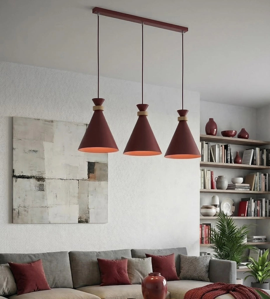 Lampada sospesa ZERO 3xE27 borgogna legno Emibig