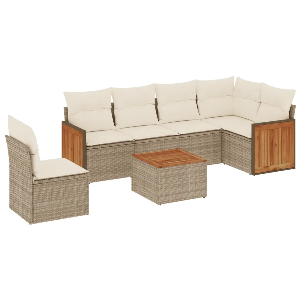 Set Divani da Giardino 7 pz con Cuscini Beige in Polyrattan