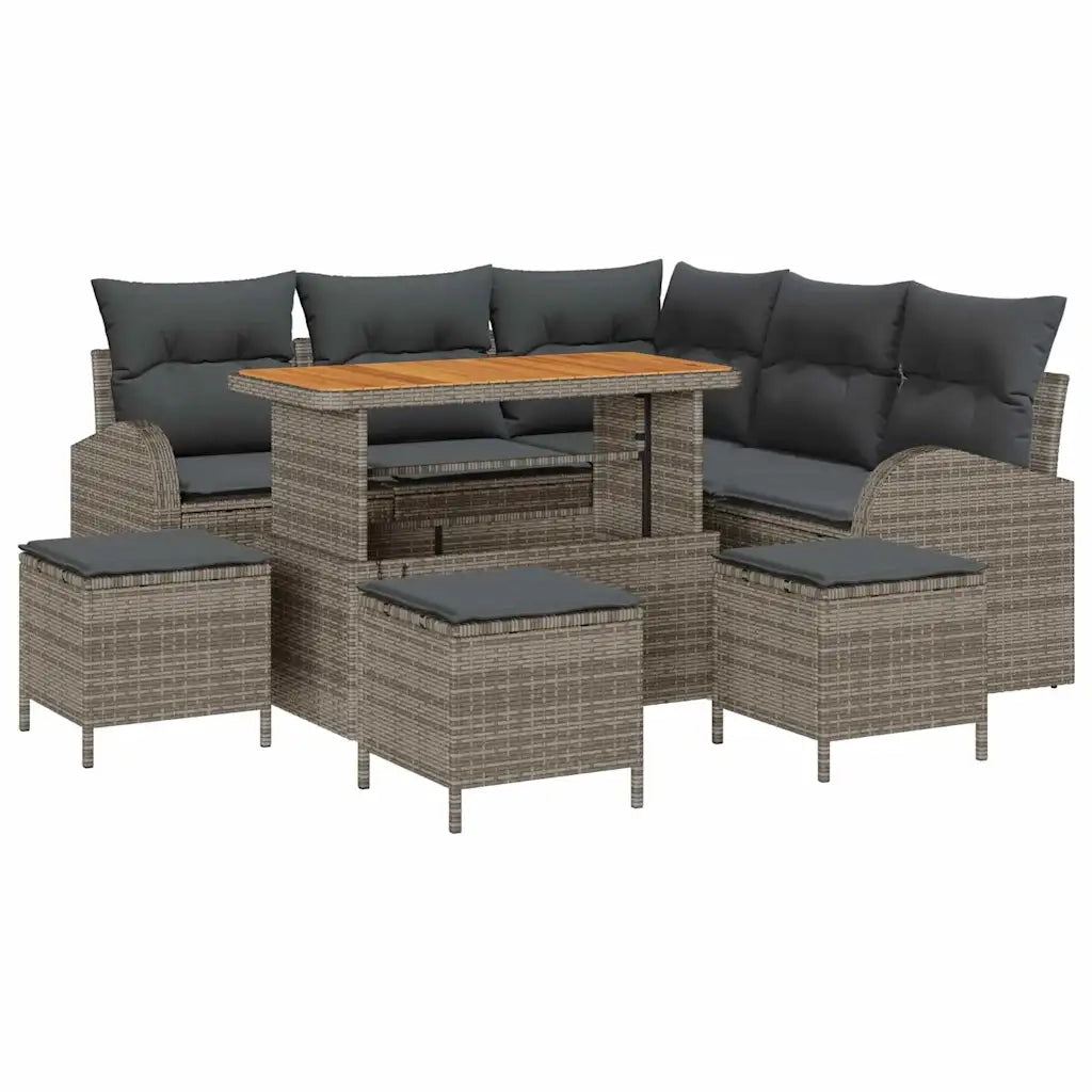 Set Divano da Giardino con cuscino con cuscino 9 pcs Grigio