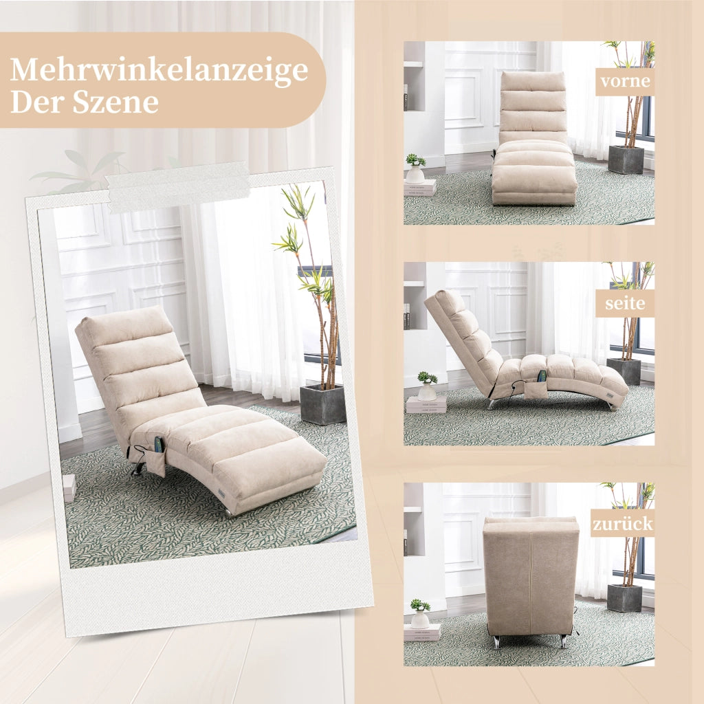 POLTRONA Massaggiante con vibrazione 55x148x84 cm Lino Beige