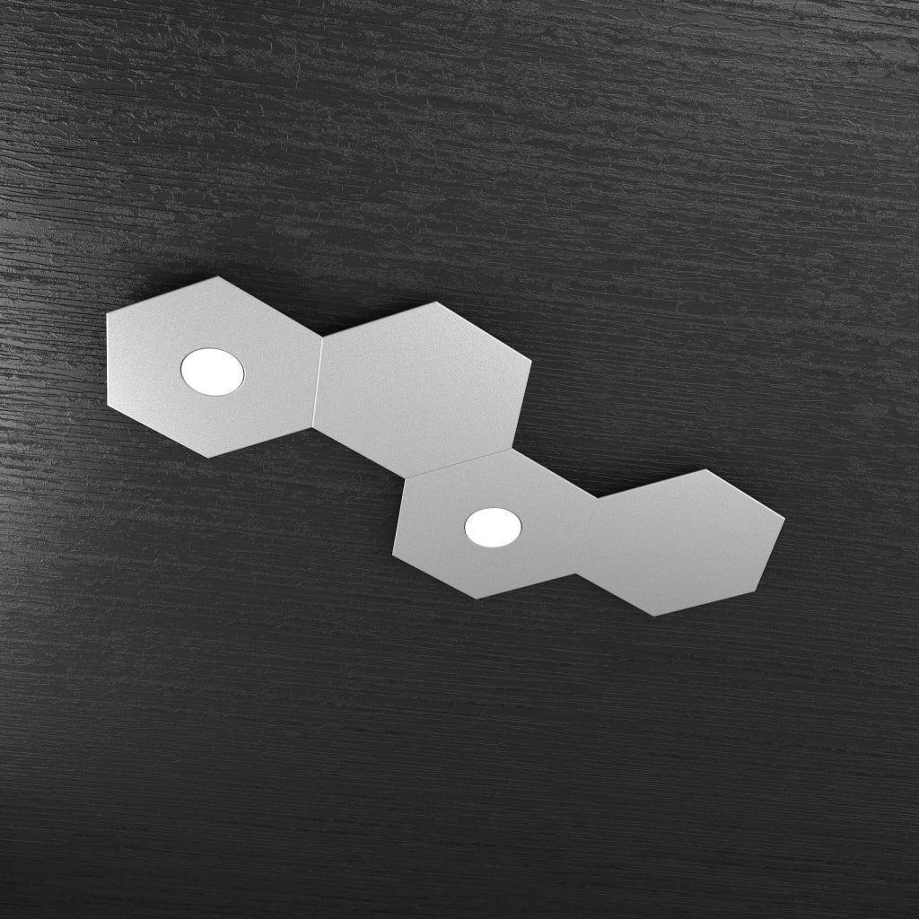 HEXAGON APPLIQUE-PLAFONIERA 2 LUCI + 2 DECORATIVO GRIGIO 1142-2L2D-GR