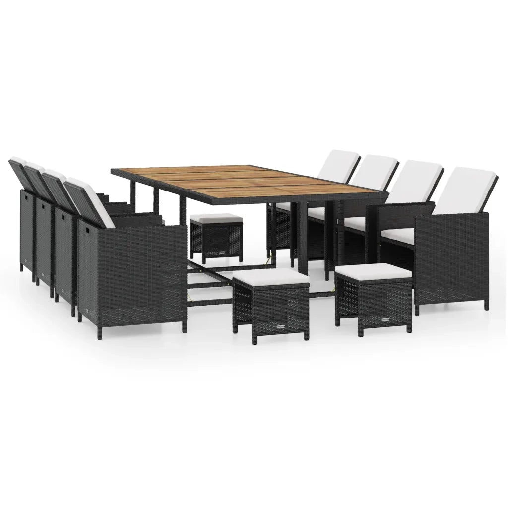 Set da Pranzo da Giardino 13 pz Polyrattan e Legno Acacia Nero