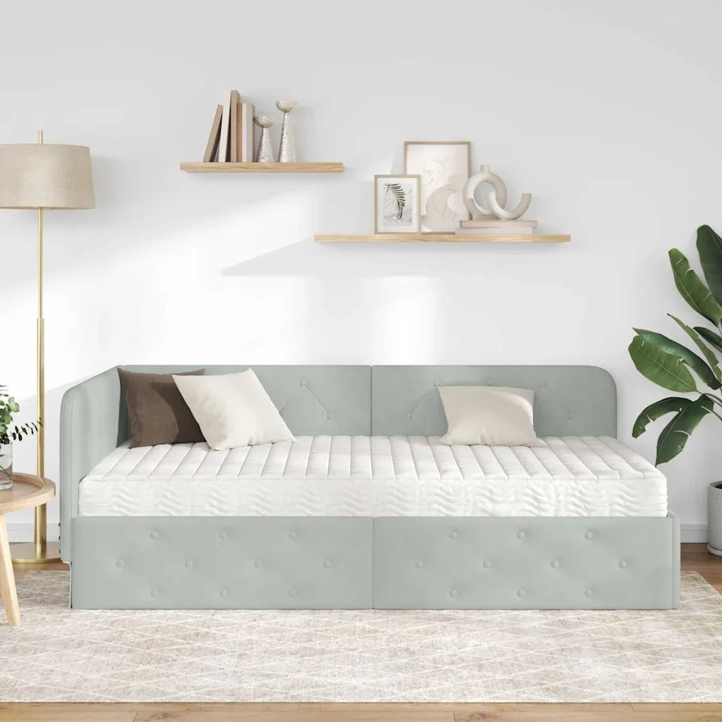 Cornice del letto ad angolo Grigio chiaro 90 x 190 cm Velluto