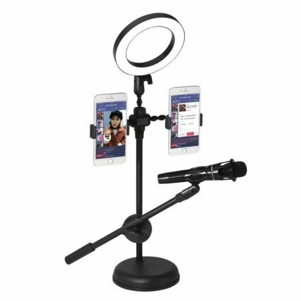 Trade Shop - Anello Luminoso A Led Per Selfie Con Supporto Cellulare Microfono Camera 16cm -