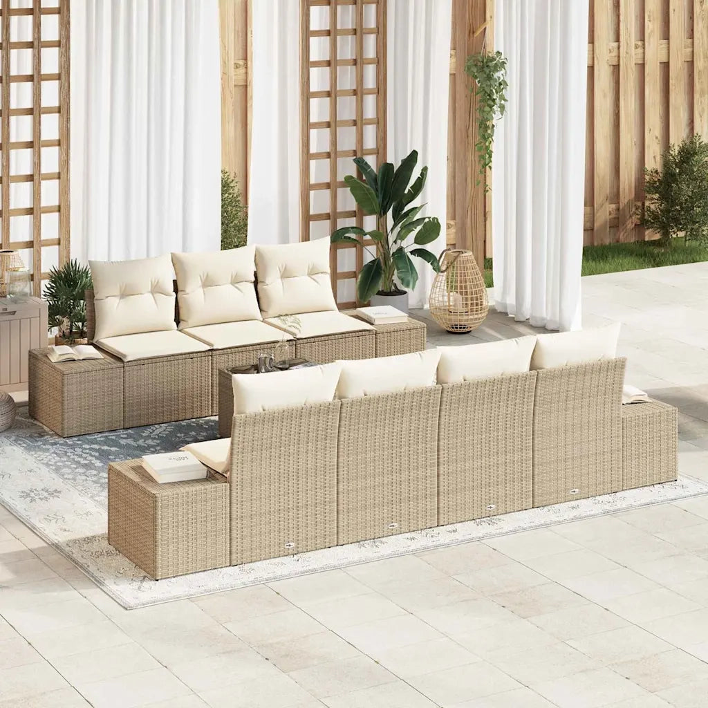 Set Divano da Giardino con cuscino 8 pcs Beige polyrattan 3346971