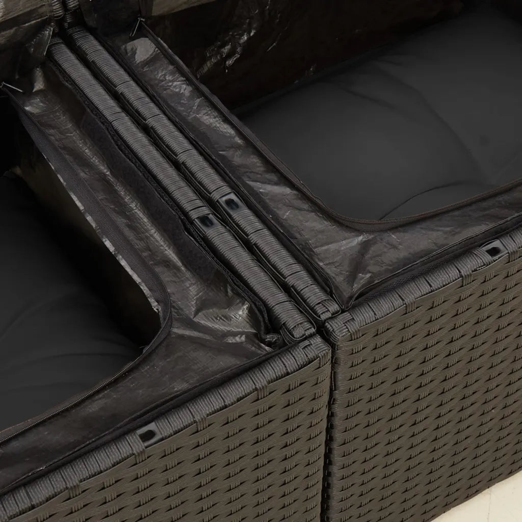 Divano da giardino con cuscini 2 Posti-Sofa da Giardino-Divano da esterno nero in polyrattan 407654