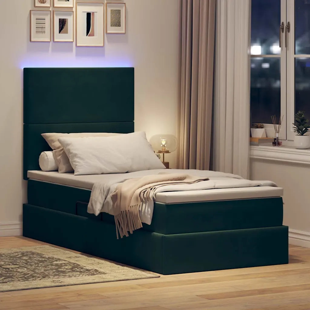 Letto con contenitore e LED Verde Scuro 90 x 190 cm Velluto