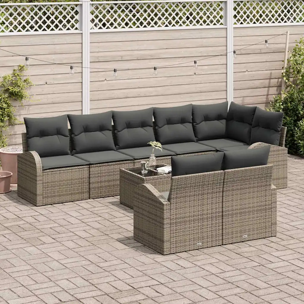 Set Divano da Giardino con cuscino 9 pcs Grigio polyrattan 3354768