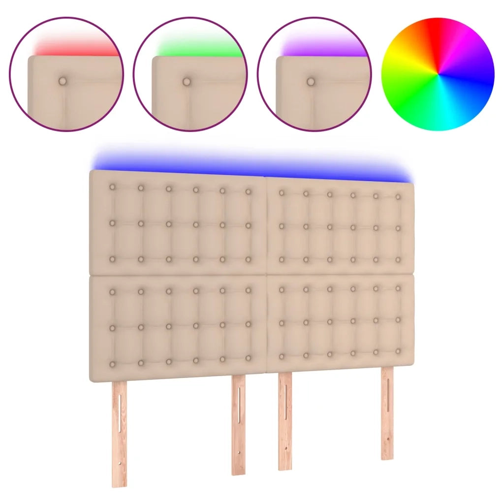 Testiera a LED cappuccino 144x5x118/128 cm in Similpelle
