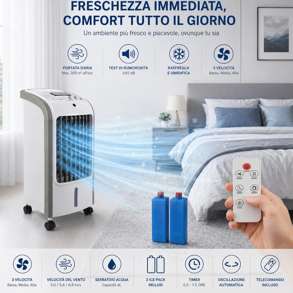Raffrescatore Aria Air Cooler Ventilatore con Serbatoio Ghiaccio e Telecomando