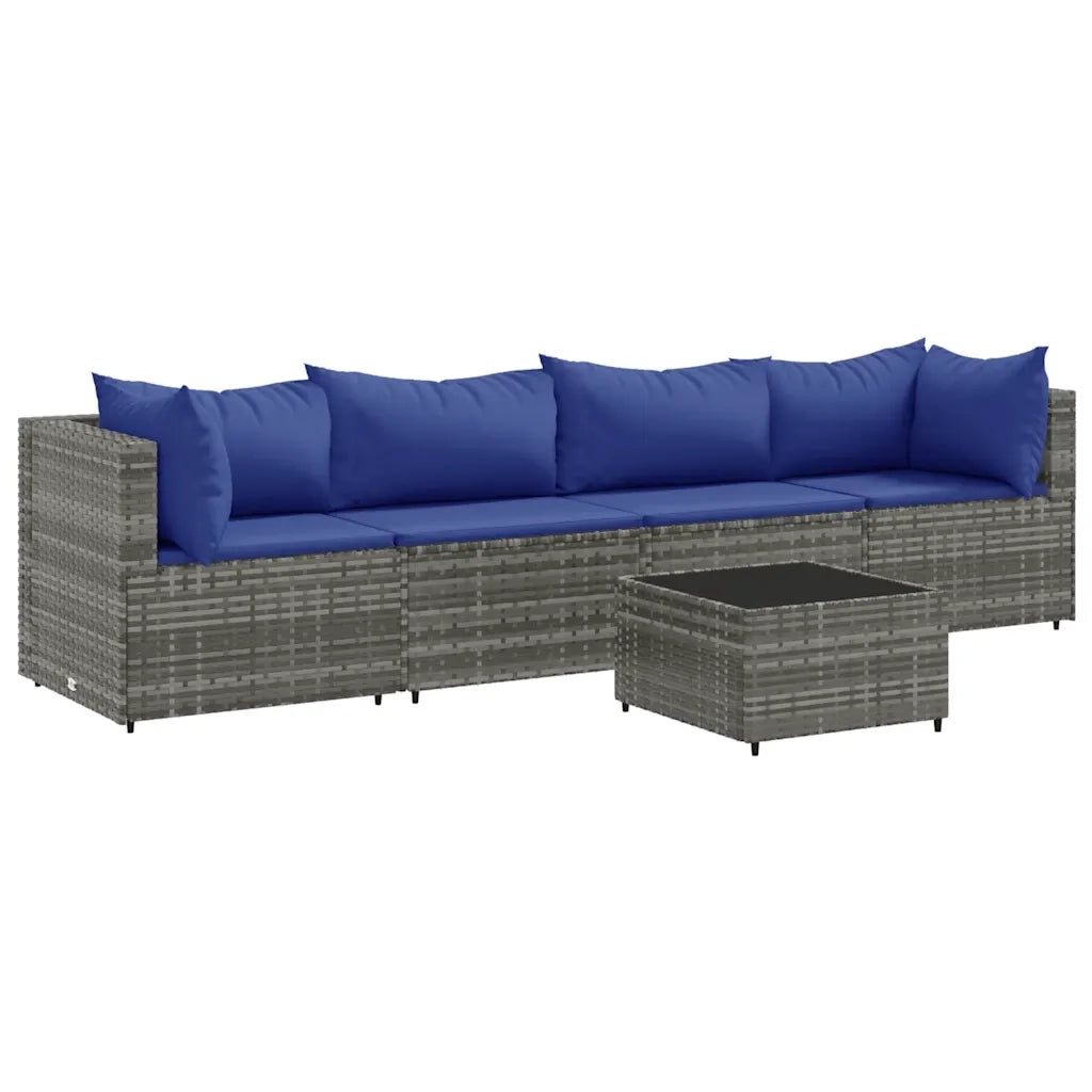 Set Divani da Giardino 5 pz con Cuscini in Polyrattan Grigio 3308015