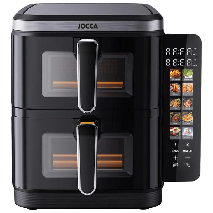 JOCCA Friggitrice ad Aria Doppio Cestello 11 Litri 2600 Watt 60-200 °C Nero