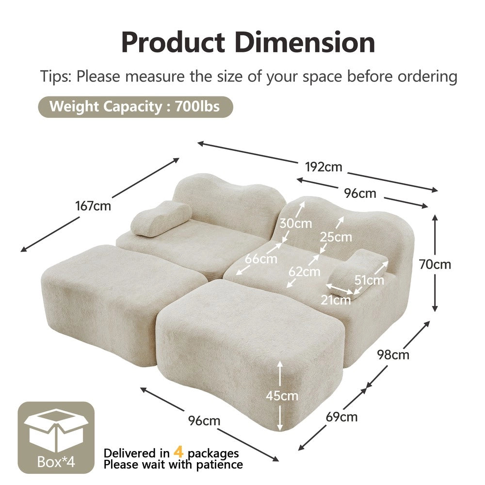 Divano Modulare 2 Posti con Ottomans ¨C Xylo ¨C Beige, Tessuto, Braccioli Mobili