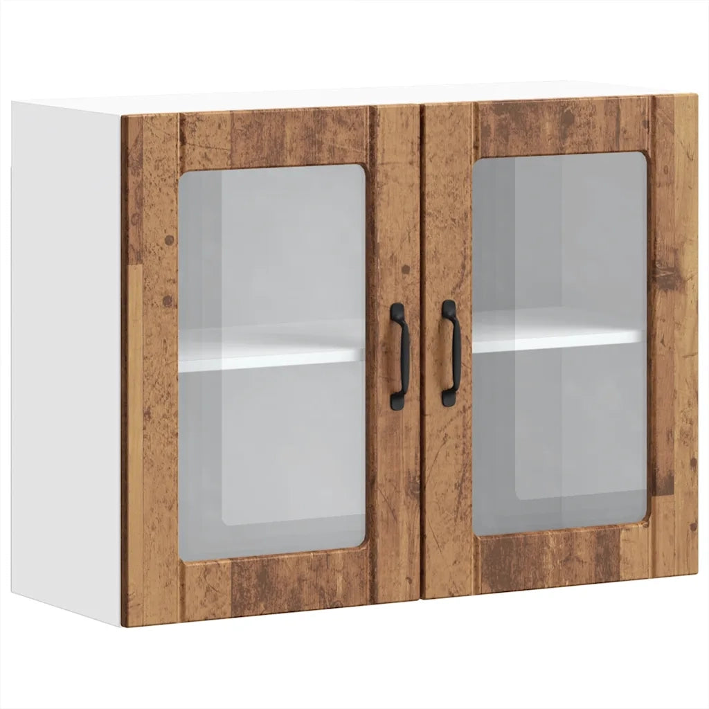Pensile da Cucina con Porta in Vetro-Mobile Cucina da Parete Lucca Legno Vecchio 280422