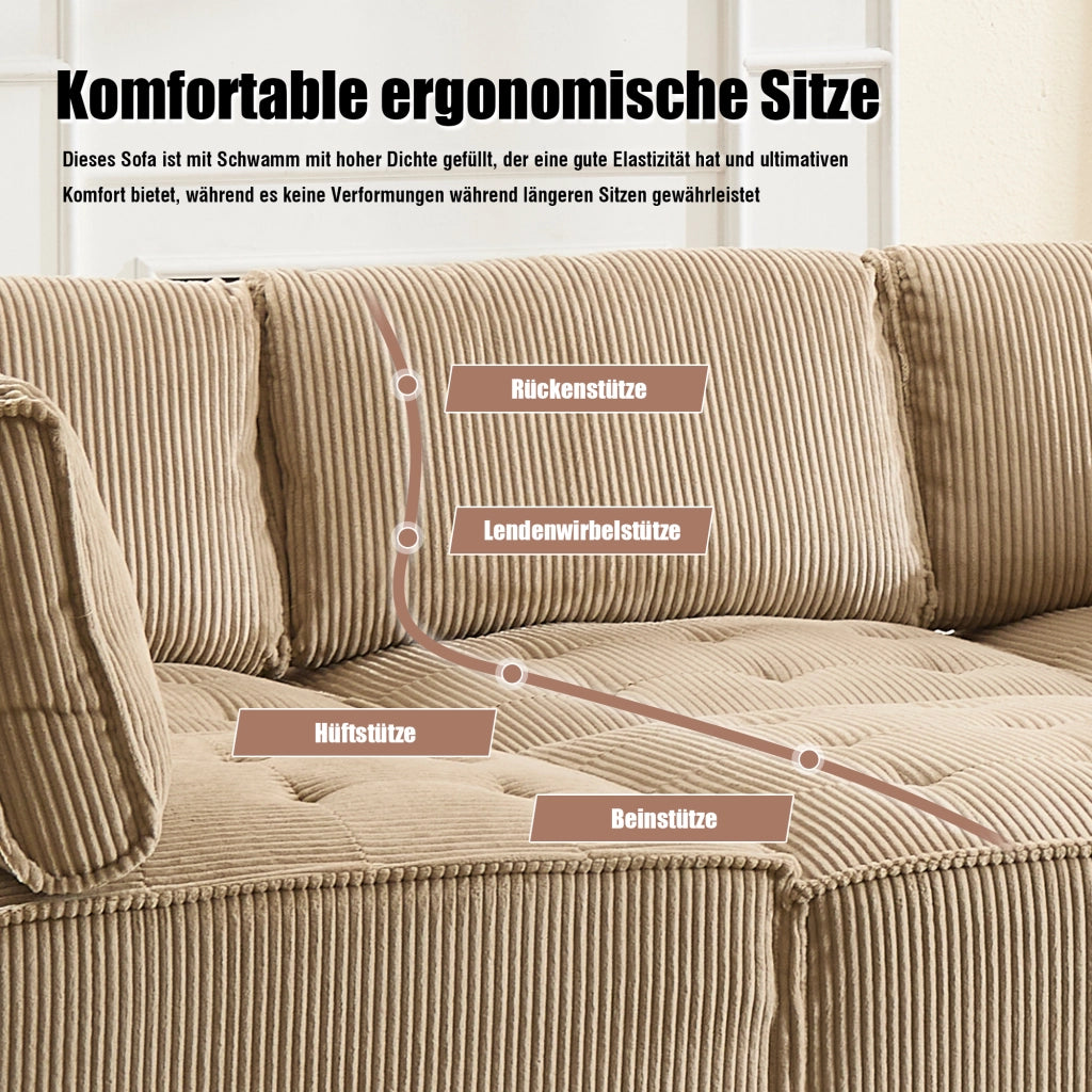 DIVANO MODULARE 6 POSTI 308x154x81,99 cm Corduroy Khaki
