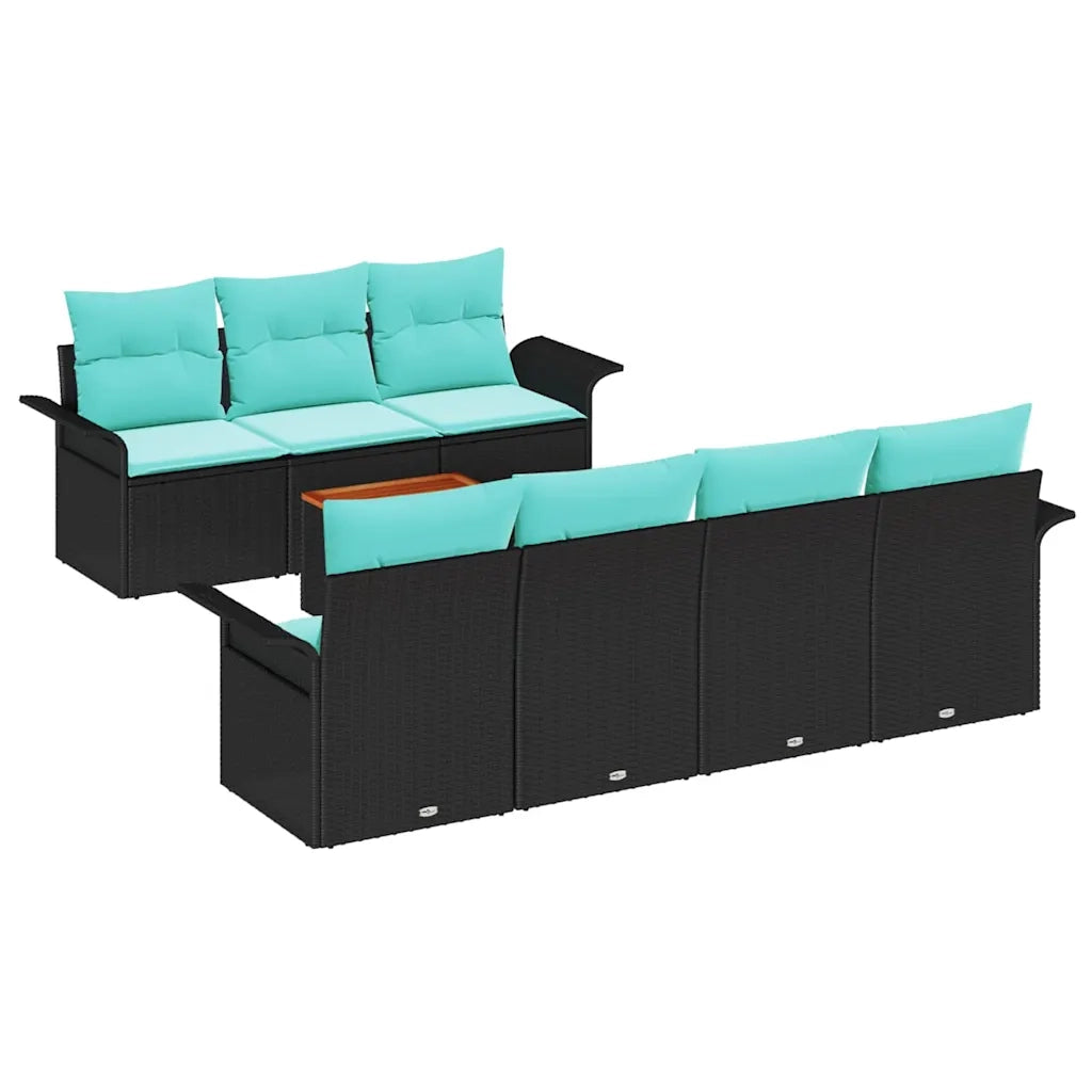 Set Divano da Giardino 8 pcs Nero e Turchese polyrattan 3355960