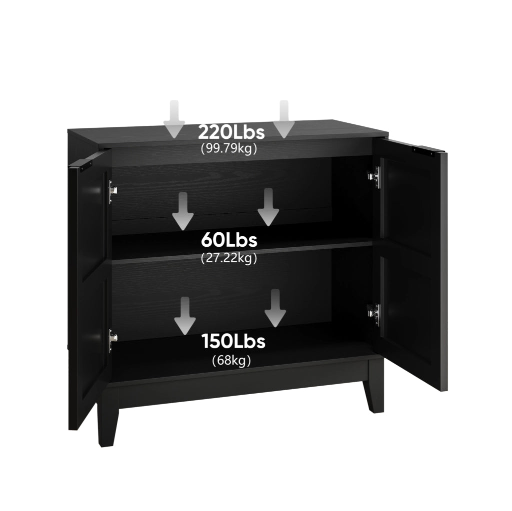 Buffet sideboard con doppia anta e intaglio floreale; struttura in MDF; nero