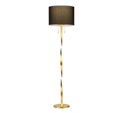 Piantana con paralume, metallo e tessuto, nero e oro, H 160 cm, Nandor