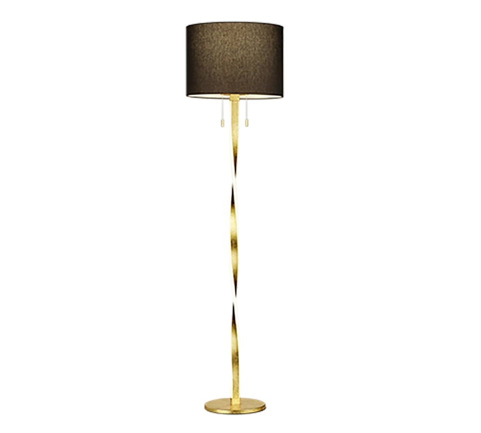 Piantana con paralume, metallo e tessuto, nero e oro, H 160 cm, Nandor