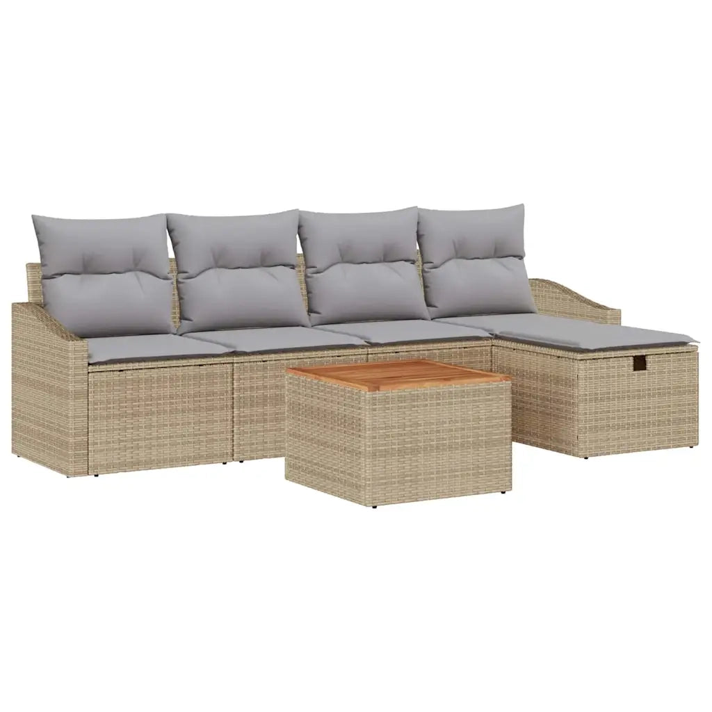 Set Divano da Giardino con cuscino 6 pcs Beige Poly Rattan