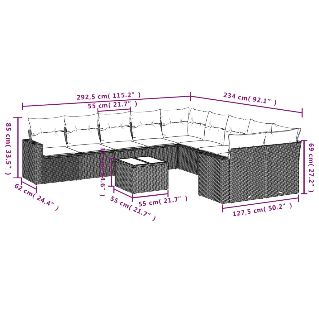 Set Divani da Giardino 11 pz con Cuscini in Polyrattan Grigio 3219510