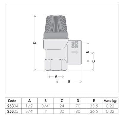 Valvola di sicurezza per impianti solari 1/2"    -6 BAR-