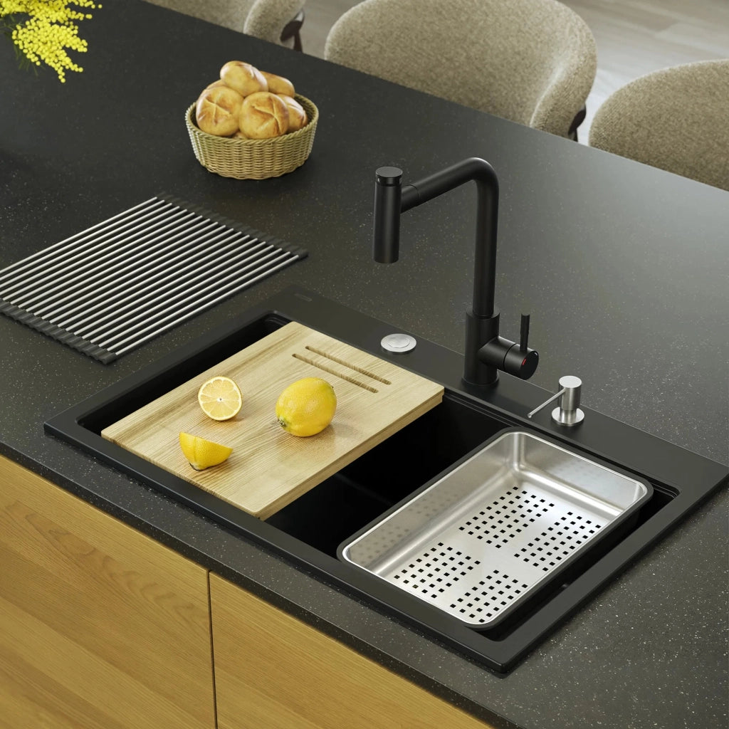 Lavello In Granito Marc 110 Workstation Black Tappo oro
