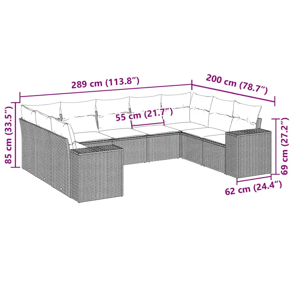 Set Divani da Giardino 9 pz con Cuscini Nero in Polyrattan 3255333