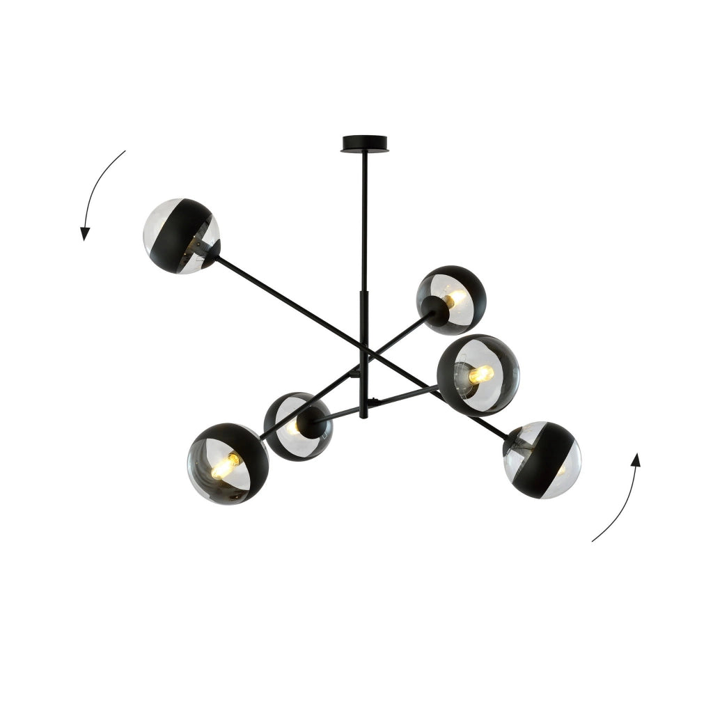 Lampadario Emibig Linear 6 luci E14 nero/vetro 102cm