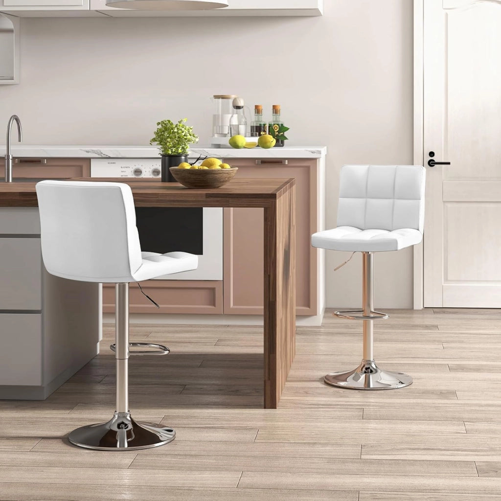 Set Sedie da Bar in Ecopelle con Altezza Regolabile, Seduta Girevole a 360°, Poggiapiedi e Base Metallica Antiscivolo, Sgabelli da Pranzo per Isola Cucina Bar, Portata 150 kg(Bianco,2)