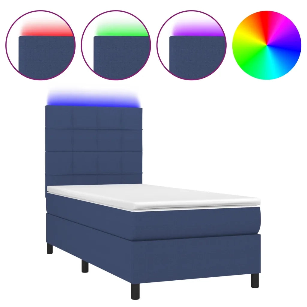 Letto a Molle con Materasso e LED Blu 90x200 cm in Tessuto 3134851