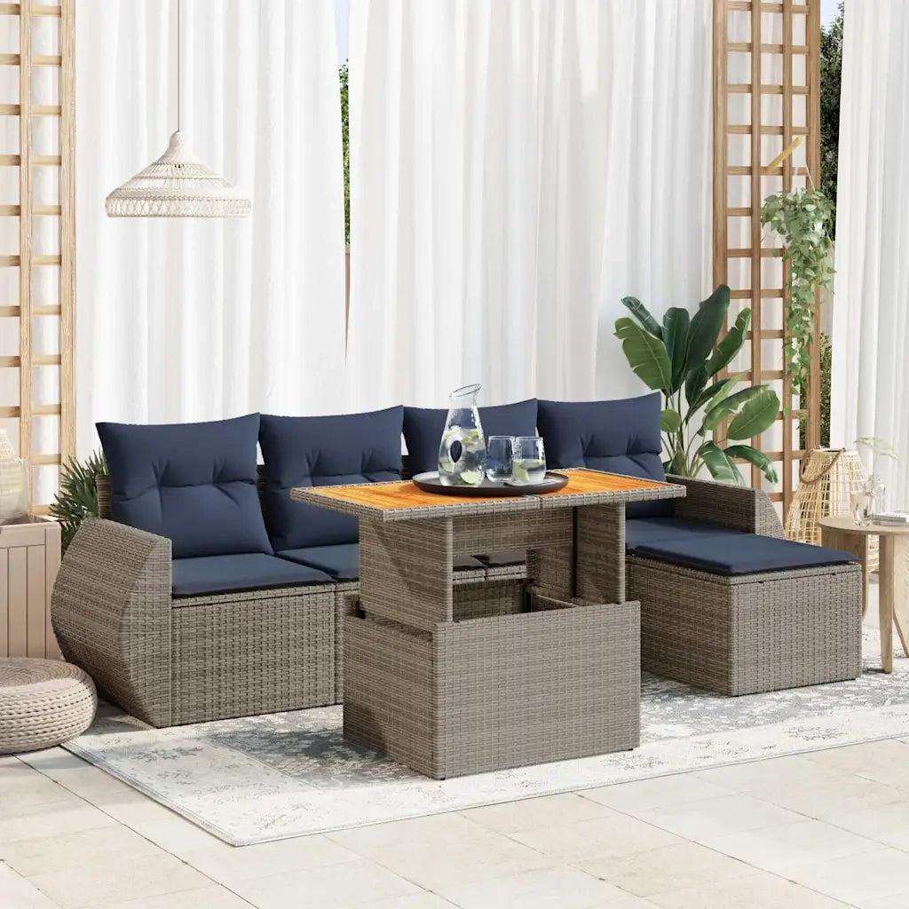 Set Divano da Giardino 6 pz con Cuscini Grigio in Polyrattan 3327253