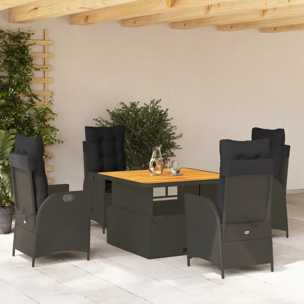 Set da Pranzo da Giardino 5 pz Nero con Cuscini in Polyrattan 3277449