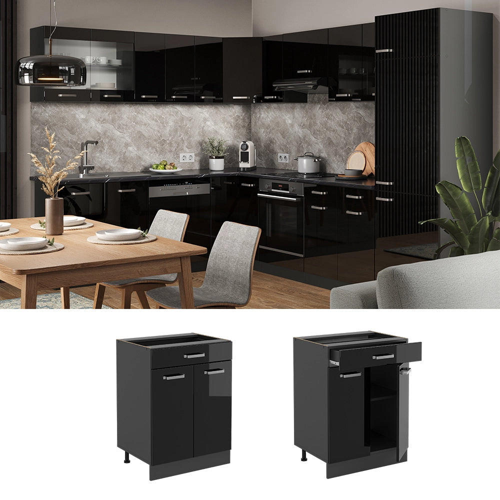 Vicco Base da cucina Nero lucido 60 cm , AP Oak
