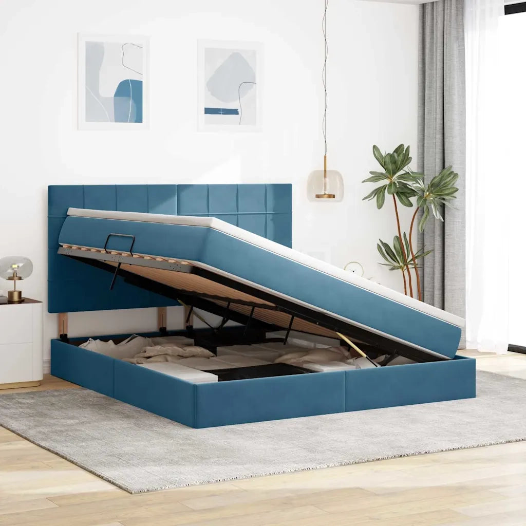 Letto con contenitore e LED Blu Scuro 180 x 200 cm Velluto