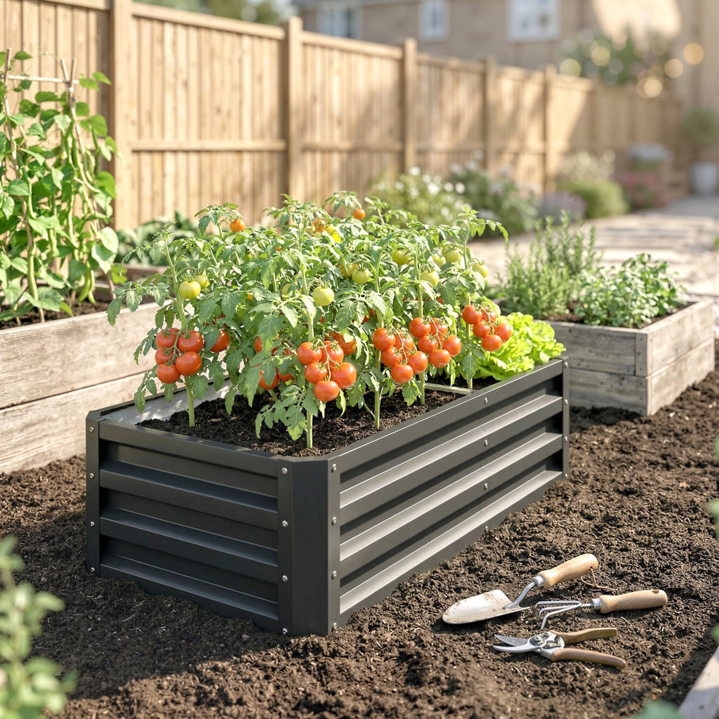 Fioriera rialzata rettangolare da giardino ¨C Xylo ¨C acciaio ondulato grigio 120x60x30,5 cm