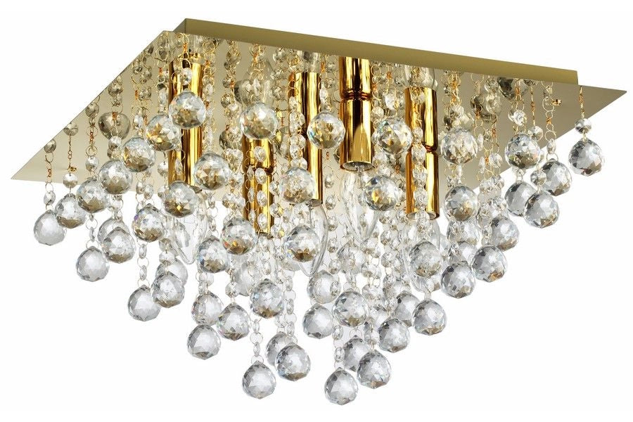 Plafoniera quadrata oro glamour cristalli 5xE14 Reality