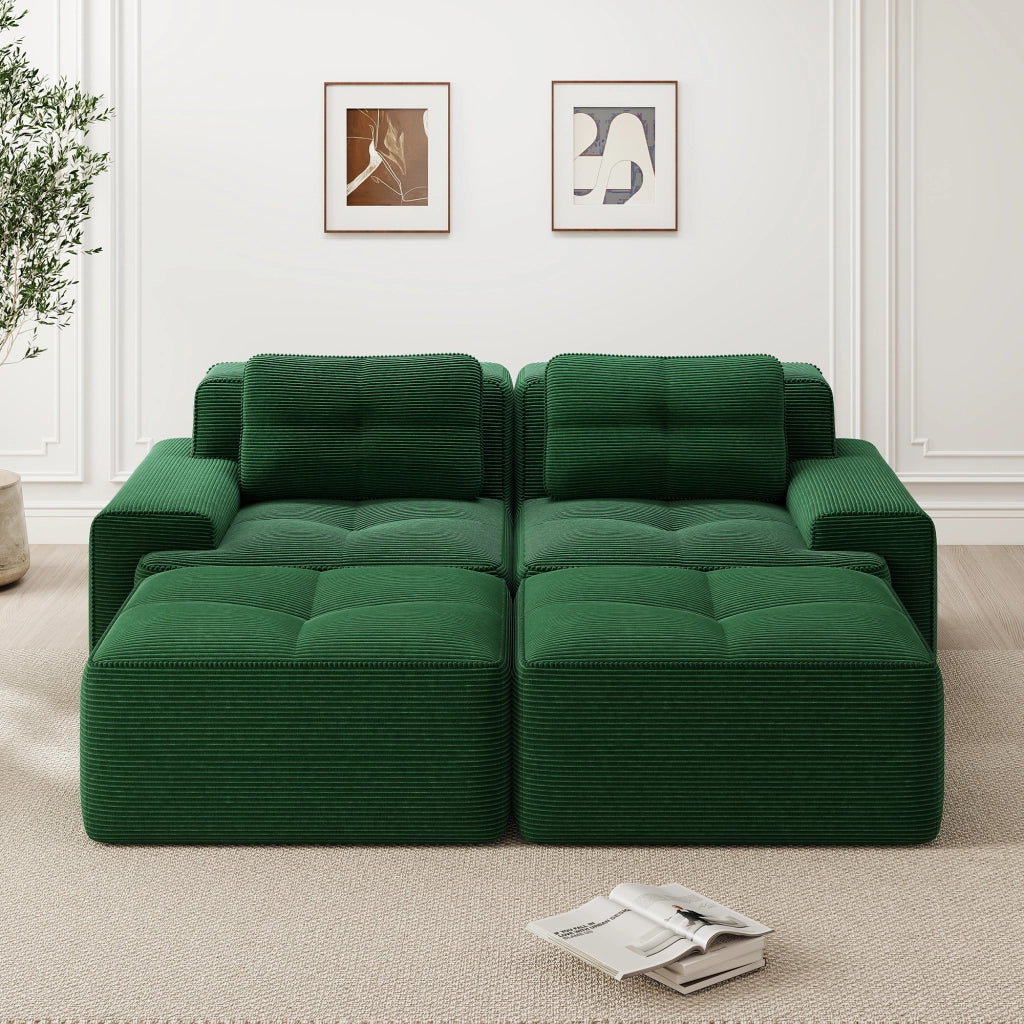 Divano Modulare a U con Ottoman ¨C Xylo ¨C Verde, Velluto a Coste, Componibile