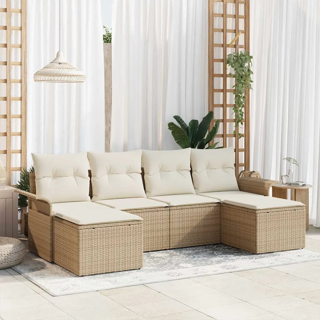 Set Divano da Giardino con cuscino 6 pcs Beige polyrattan