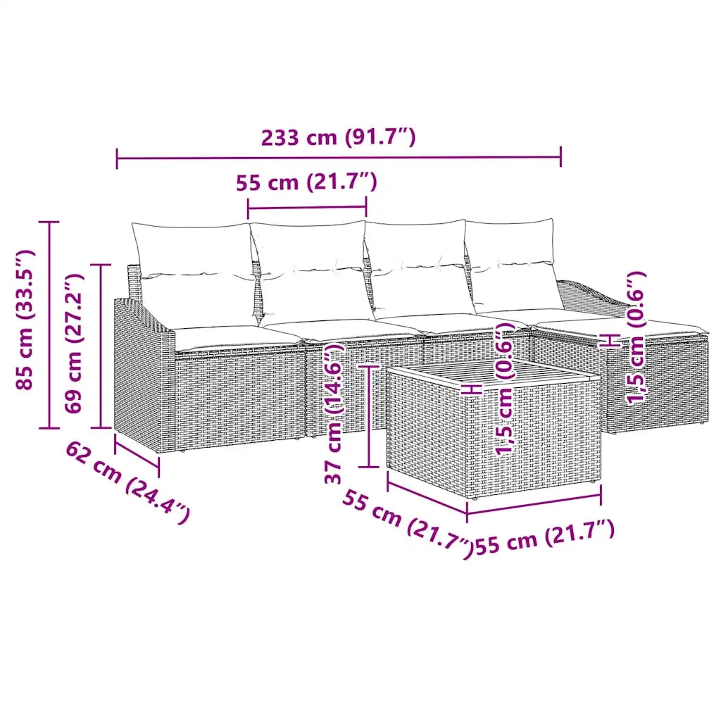 Set Divano da Giardino con cuscino 6 pcs Beige polyrattan 3347820