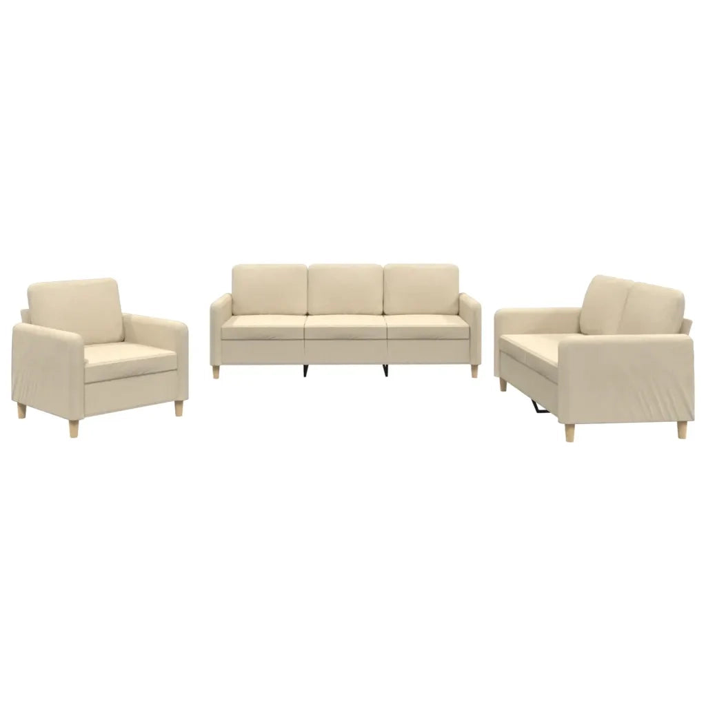 Set di Divani 3 pz con Cuscini Crema in Tessuto 3202056