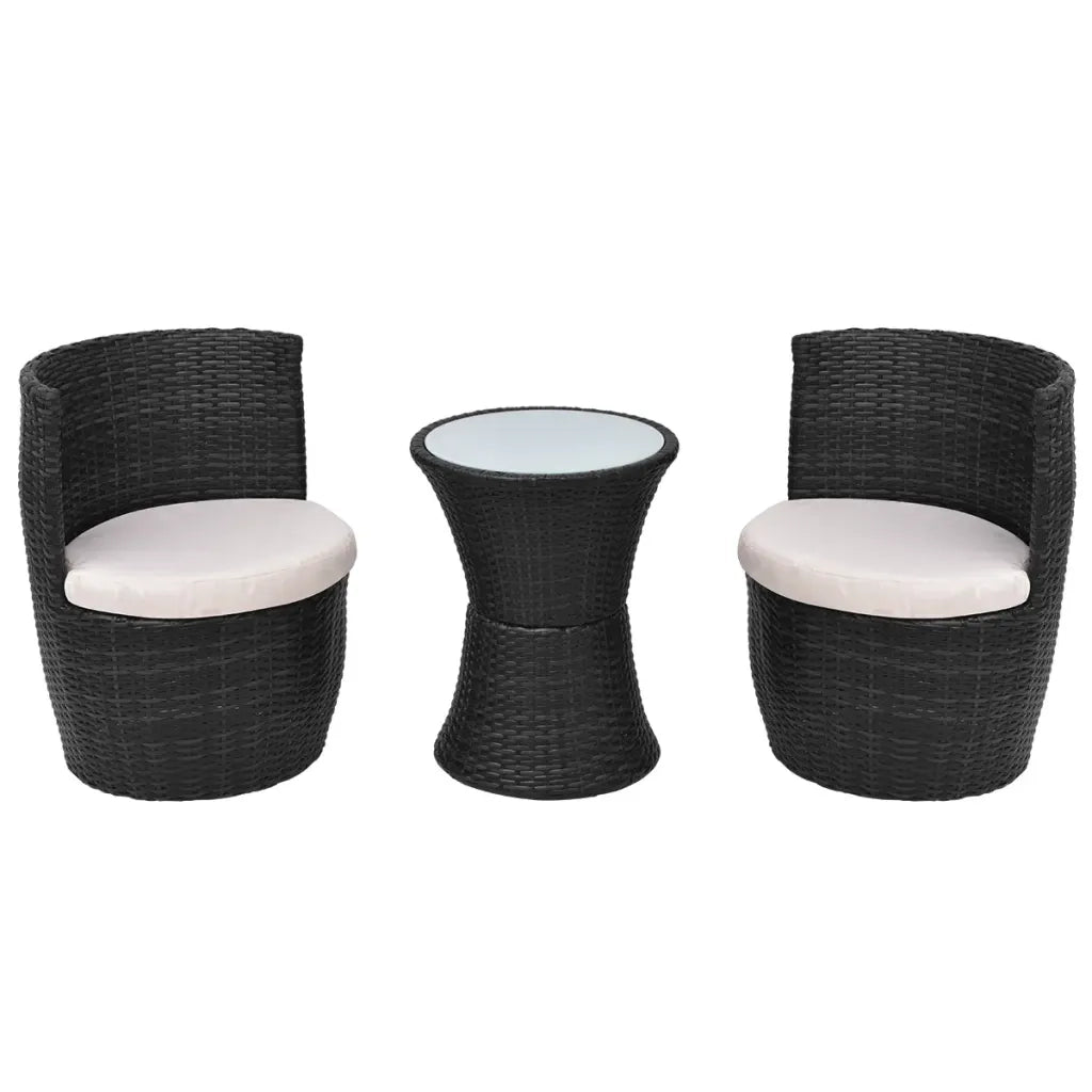 Set da Bistrot 3 pz con Cuscini in Polyrattan Nero