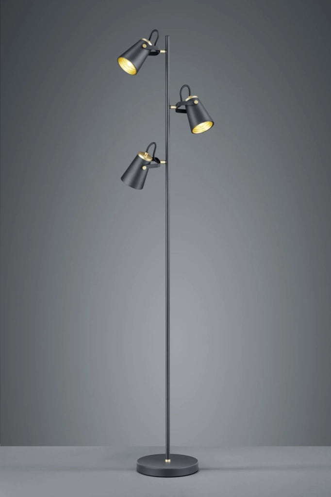 EDWARD PIANTANA 3 DIFFUSORI ATTACCO E14 ORIENTABILI METALLO NERO OPACO E INTERNO ORO H. 160CM