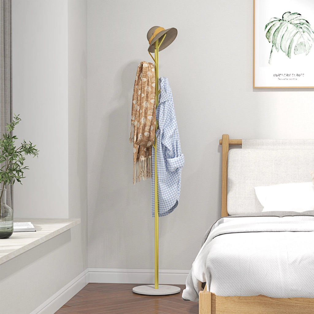 Appendiabiti Autoportante con 8 Ganci e Base in Marmo ¨C Minimal ¨C Oro, Acciaio, ?32x164cm