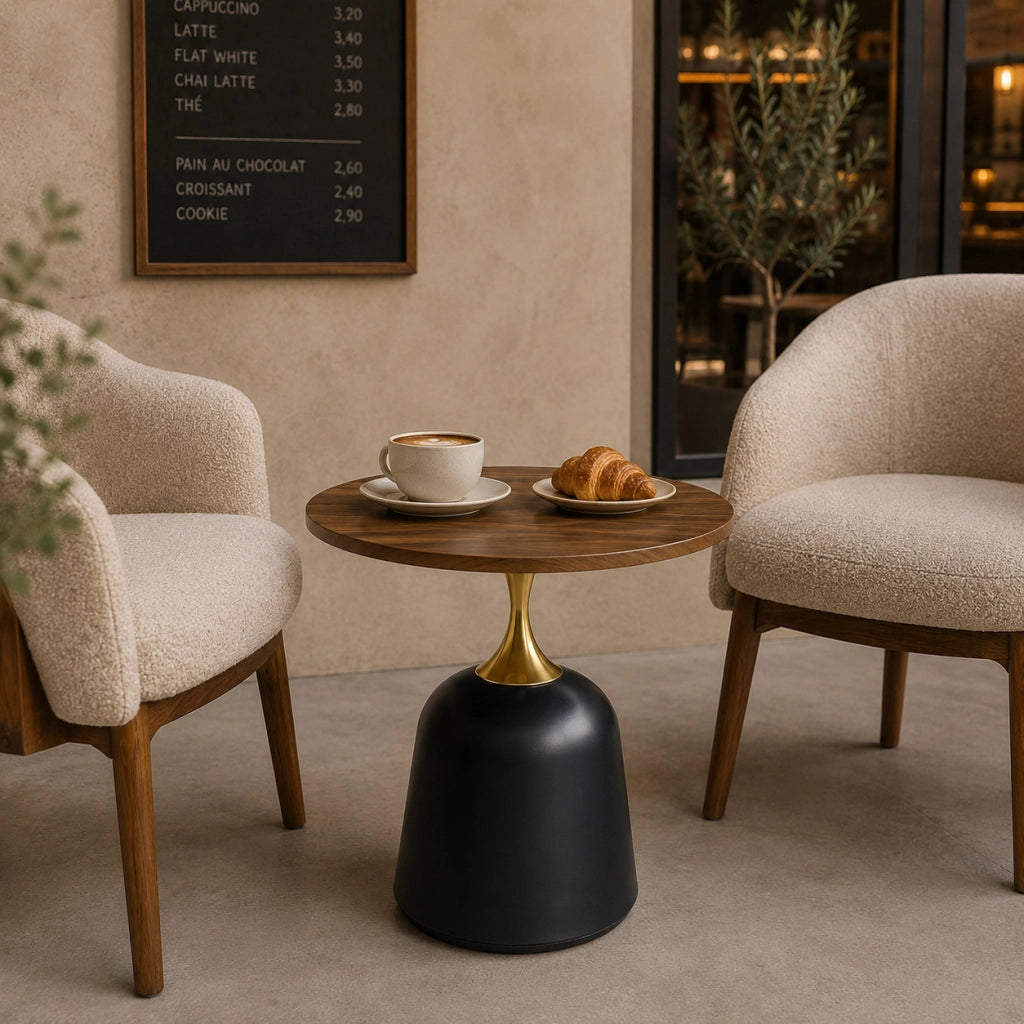 TAVOLINO Rotondo 70x69x40 cm Melamina Noce e Nero