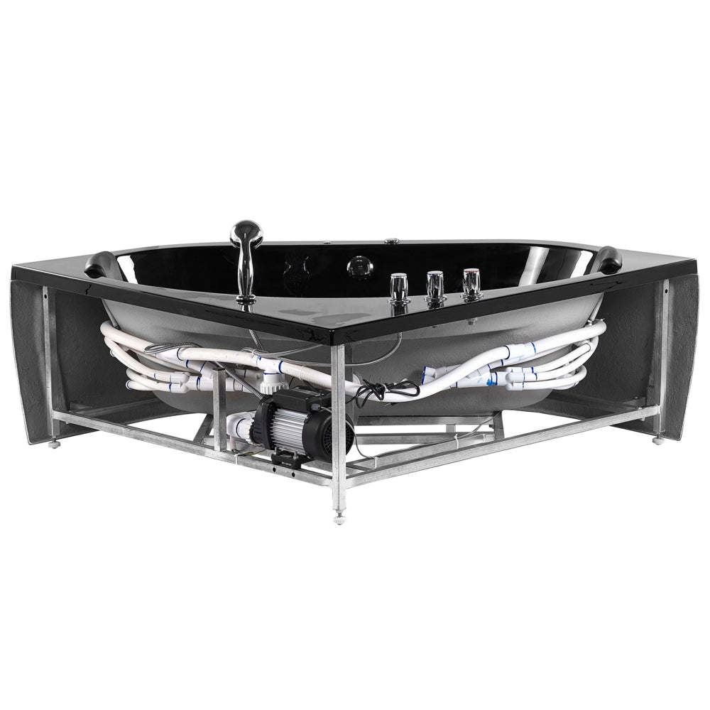 Vasca Idromassaggio Angolare Nero Sanitario Acrilico LED 140 cm